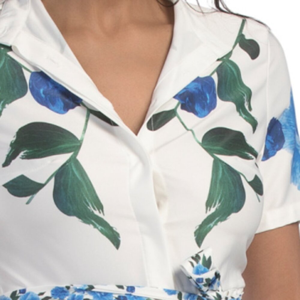 DALIA MACPHEE Short Sleeve Floral Dress With Belt - Picture 3 of 5